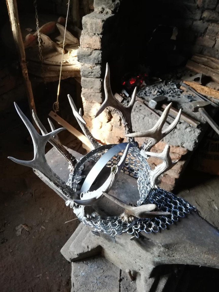 Beltane II Antler Crown Headpiece: Pagan Norse Shaman Mask (PRE-ORDER)