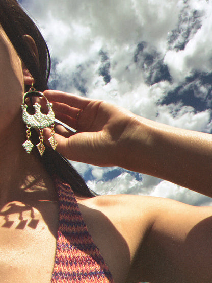 Zevana Handcrafted Brass Lunula Earrings: Slavic Viking Amulet Jewelry