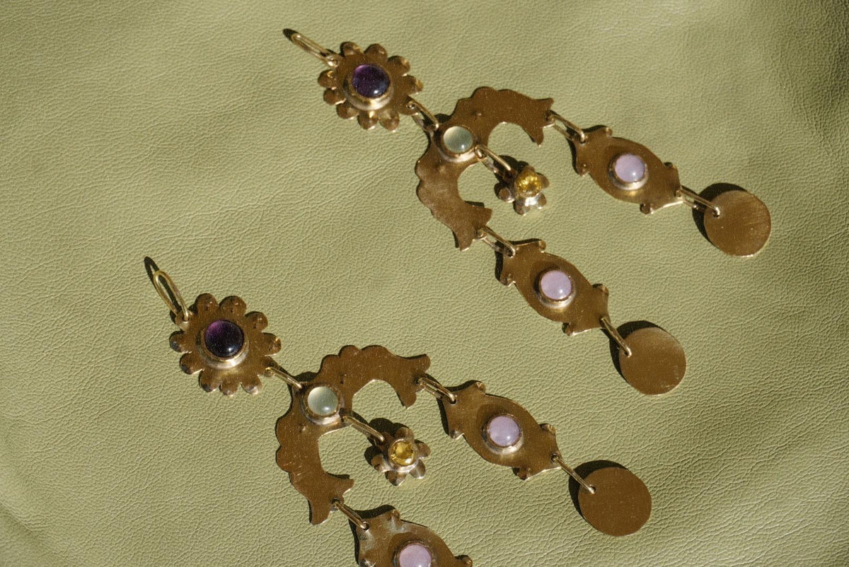 Moonflower Amethyst & Agate Hair Pins: Central Asia Tribal Braid Jewelry