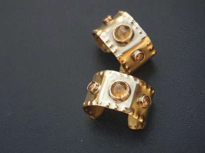 Zarnitsa Brass Hair Braid Beads: Hair Jewelry with Citrine & Zircon (Set of 2)