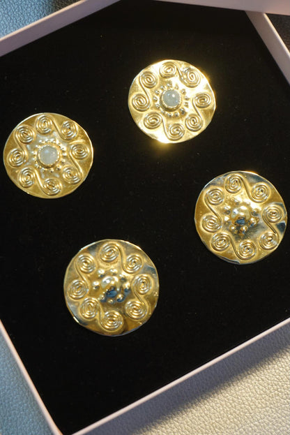Egtved III Earrings: Nordic Archaeological Inspired Jewelry, Aquamarine Shield Earrings