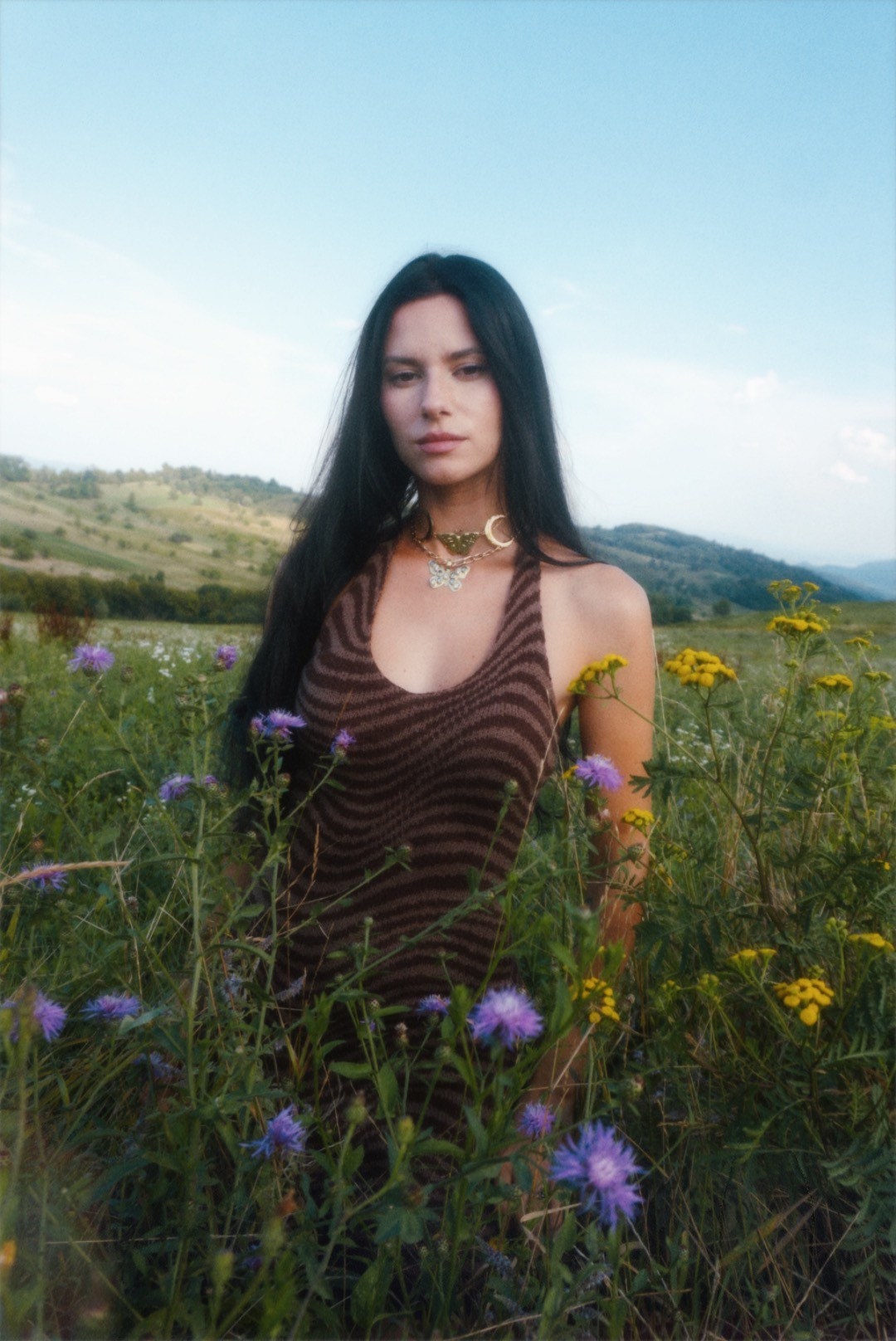 Butterfly Fairy Brass Choker: Crescent Moon Goddess Necklace