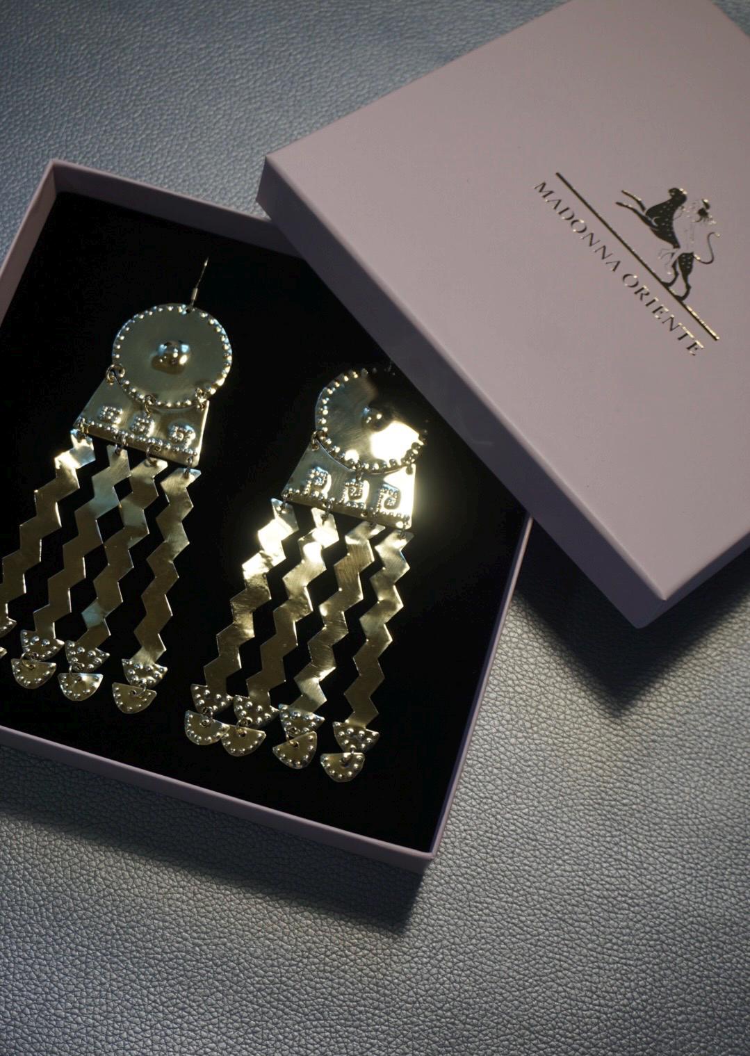 Akna Handmade Brass Aztec Earrings: Precolombino Fertility Amulet